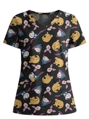 NWT Disney Women's Charcoal Winnie The Pooh Scrub Top - Medium